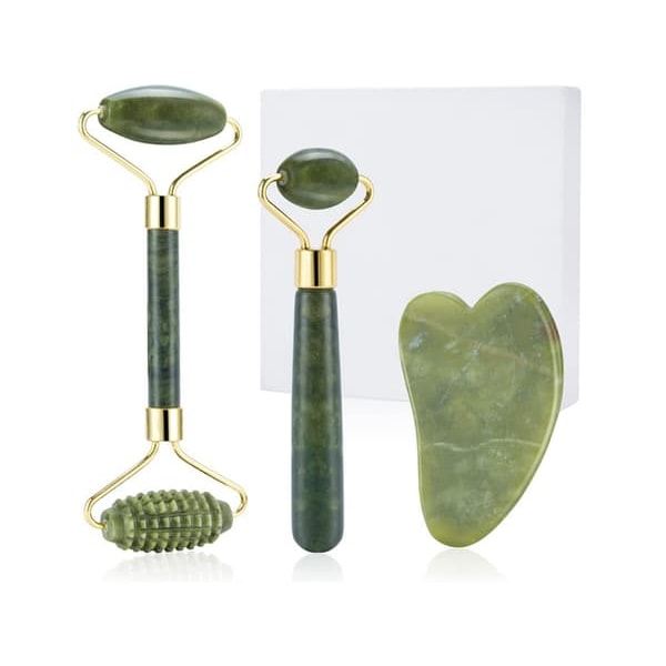 Jade Massasjerulle Sett / Gua Sha Ansiktsmassasje - 3 deler