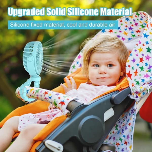 Mini Klapvognsventilator, USB Genopladelig, Stille 3-Hastighed, 360° Roterende, Fleksibelt Stativ Med LED-Lys Til Klapvogne & Autostole, Blå