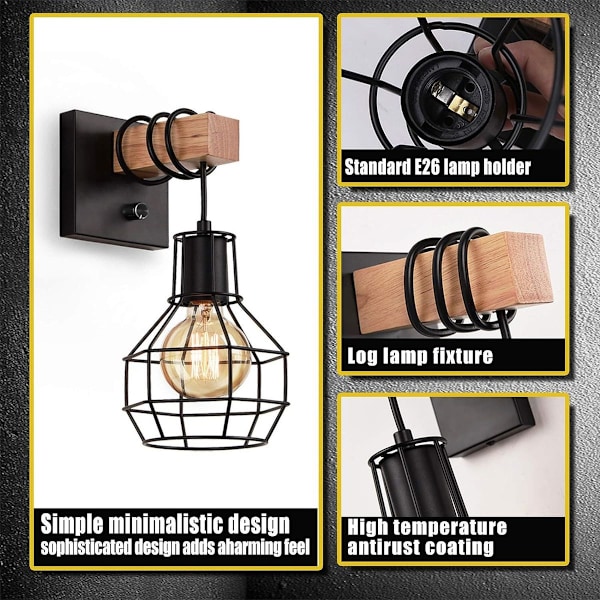 Lette sorte væglamper med dimmer på/af-knap
