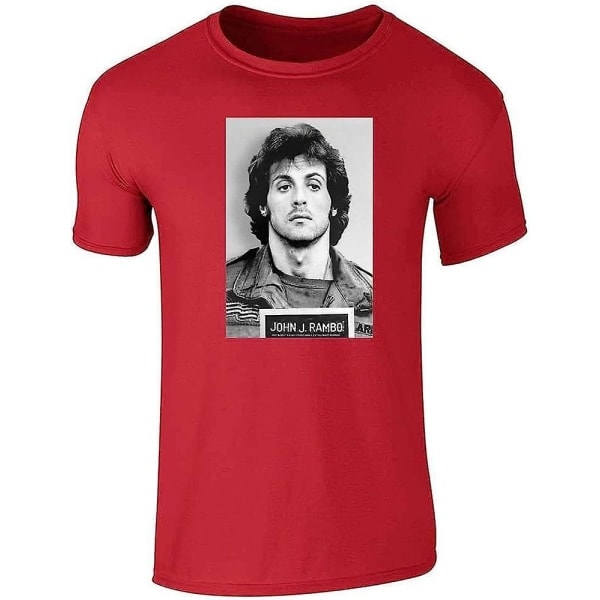 John J Rambo Mugshot Grafisk T-shirt Sylvester Stallone Film T-shirt til Mænd Rød M