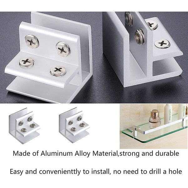 2 kpl 90 asennuskiinnikkeitä lasille, kiinnitys kahteen sivupaneliin, suihku, pöydät, paneelit, 10-12mm, valkoinen