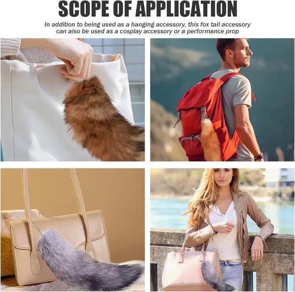 3 stk. rævehale nøgleringssæt, bløde, fluffy haler af naturmateriale med lås til tasker, rygsække, cosplay, 40 cm E