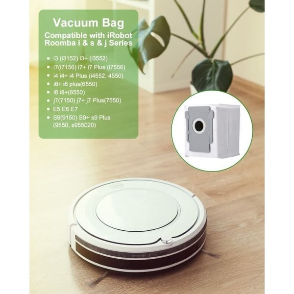 10 pölynimuripussia iRobot Roomba i7 i7+ i3 i3+ i4 i4+ i6 i6+ j7 j7+ i8 i8+S9 S9+ E5 E6 E7 Clean Base -vaihtopussi
