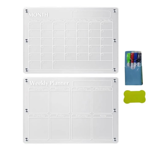 Transparent akryl magnetisk kalender för kylskåp Torrraderingstavla Kylskåp Akrylskiva Planerare Schemalista Att göra-lista