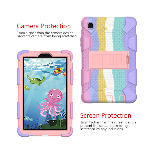 Kotelo Samsung Galaxy Tab A7 Lite 2021 SM-T220 / SM-T225 -mallille, kestävä iskunkestävä Survivor-suojakotelo - Sateenkaari+Pinkki