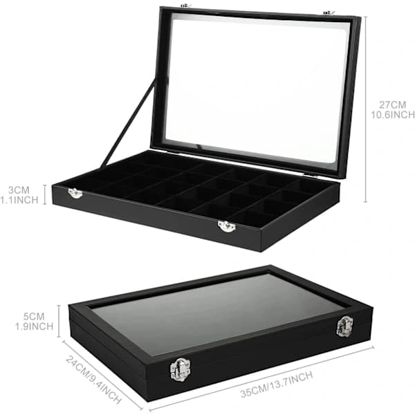 24 Fack Smyckesdisplaylåda Armband Display Organizer Case med Sammetfoder Transparent Lock för Hängsmycken Örhängen Armband
