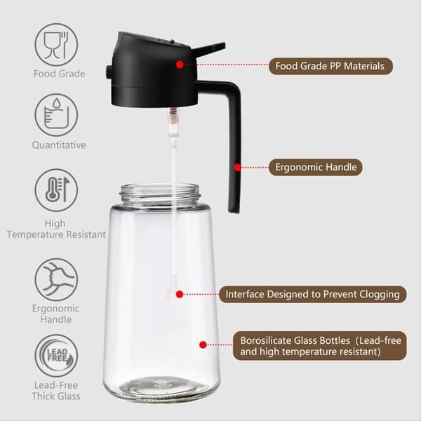 2-i-1 oljedispenser og oljesprayflaske, grilltilbehør, olivenoljedispenser, matlagingsspray, 470 ml (svart)