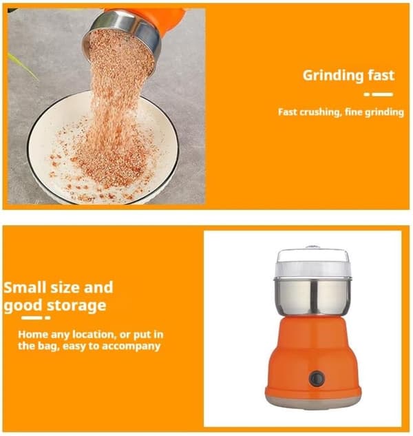 Elektrisk kaffekværn, 500W rustfrit stålblad, våd- og tørkværn til kaffebønner, krydderier, nødder og korn, orange