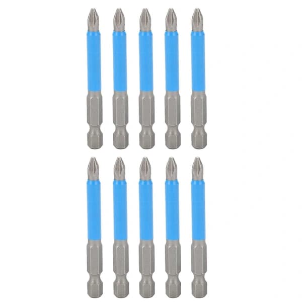 10 stk 65 mm Krysskrujernbitssett PH2 Sklisikker Magnetisk Elektrisk Håndborbits