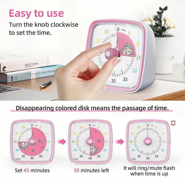 New Models Yunbaoit Rainbow Visual Timer - 60 Min Countdown, Night Light, Silent, Classroom & Kitchen Timer for Home, School & Office Blue