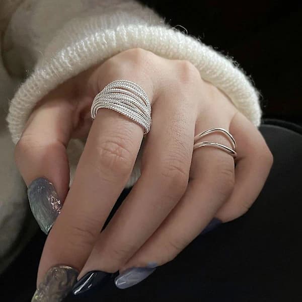 2 stk. Lagdelt Design Ring Personlig Flere Lag Streng