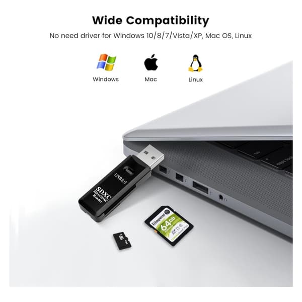 2 st USB2.0 SD/TF-kortläsare, USB 2.0 480 Mbps dubbelplats OTG-minneskortadapter för TF/Micro SD/SD/SDXC/Micro SDXC/Micro SDHC-minneskort