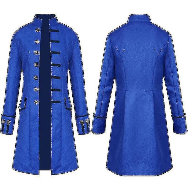 Män Jackor Steampunk Vintage frack gotisk viktoriansk klänning Carnival Blue M