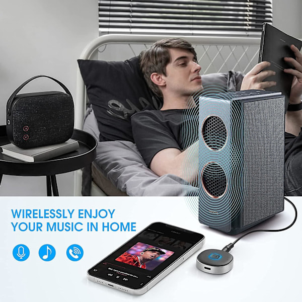 Bluetooth Aux-modtager til bil, bærbar 3,5 mm Aux Bluetooth-biladapter, Bluetooth 5.0 trådløs lydmodtager til bilstereo/hjemmestereo/kablede h...