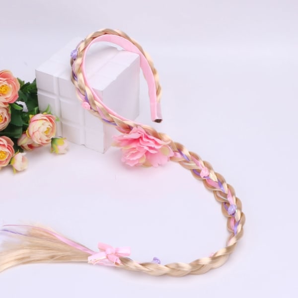 Langt hår Prinsesse Hårbånd Lang 29\" Cosplay Flettet Parykker for Jenter Prinsesse Kles Opp Tilbehør (Rapunzel Pannbånd)