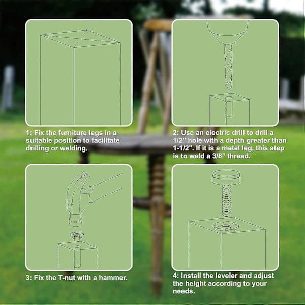 3/8 Gevindjusteringsfødder - Kraftige, 4-pak, Sort