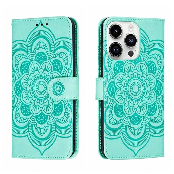 Mandala Lær Telefondeksel For iPhone 15 Pro