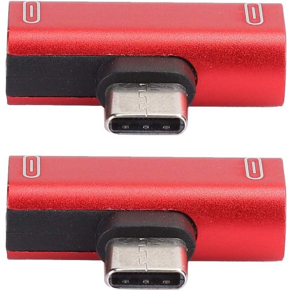 Adapter C-typ ljudladdare aluminium USB-C splitter, laddning/samtal/fjärrkontroll/musik 2-i-1-omvandlare (röd) (2st)