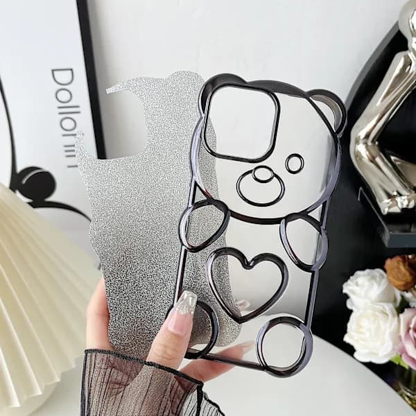 För iPhone 14 Pro Björnform Elektropläterat TPU-telefonfodral med Gradient Glitterpapper