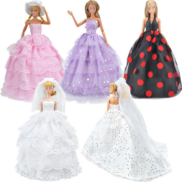 5 kpl Barbie Vaatteet Tarvikkeet Nuken Hääpuku Prinsessamekko