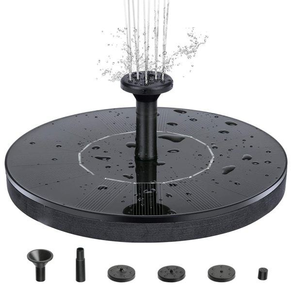 Soldrevet vandfontæne 16 cm Sort