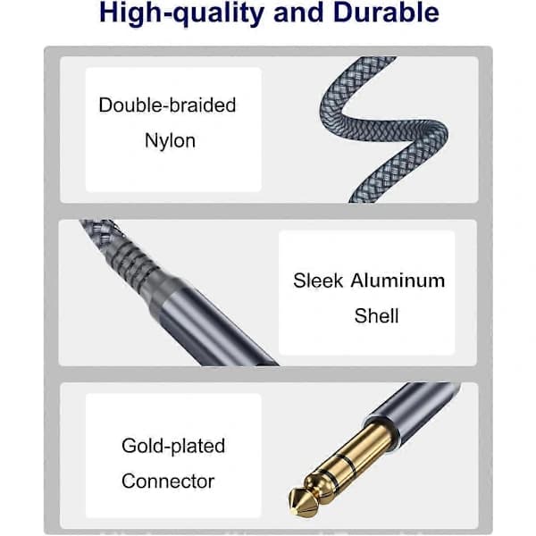Elebase 1/4 \" TRS Instrumentkabel 3m 2-pack, Rak 3.5 till 6.5 Hane Stereoljud Interconnect Kabel för Elgitarr, Bas, Keyboard, Mixer