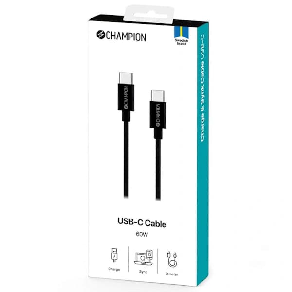 USB-C Kabel 60W 2m Sort