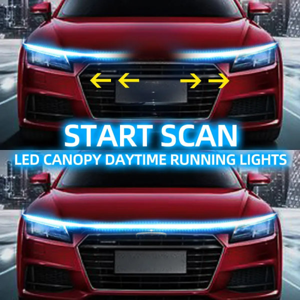 LED-dagkörningsljus Scan Startbil Motorhuv Dekorationsljus DRL Auto Motor Huvguide Dekorativ Ambient Lampa 12V 150cm Blue