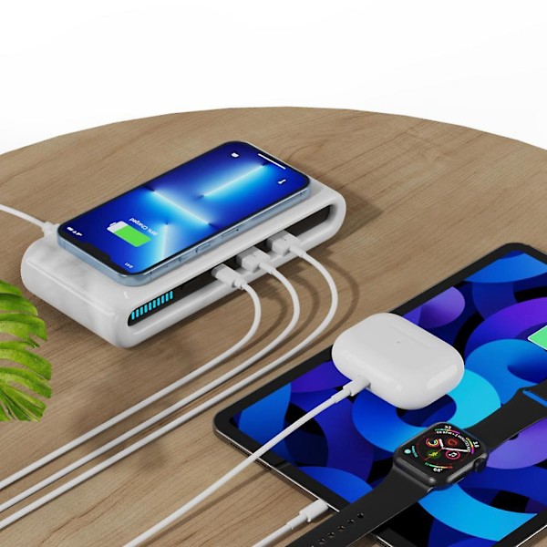 TS-15w 4-i-1 Trådlös Laddare Laddningsstation Multi Usb Typ C Snabbladdare Med Lampa För Iphone12