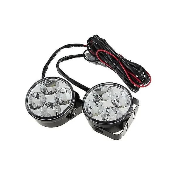 2 stk. hvite 4 LED runde bil kjørelys DRL tåkelys 12V