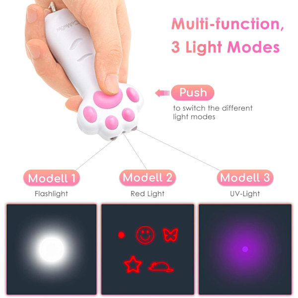 Kissan laserlelu 7 in 1 LED-osoitin tassun muotoinen, 3 valotilaa