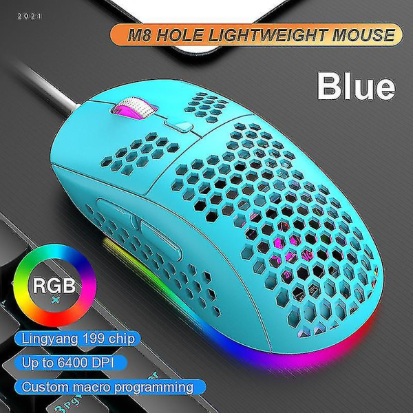 Gamingmus, Honeycomb Hollow Design Ergonomisk trådbunden mus med bakgrundsbelysning,rgb gamingmus blue