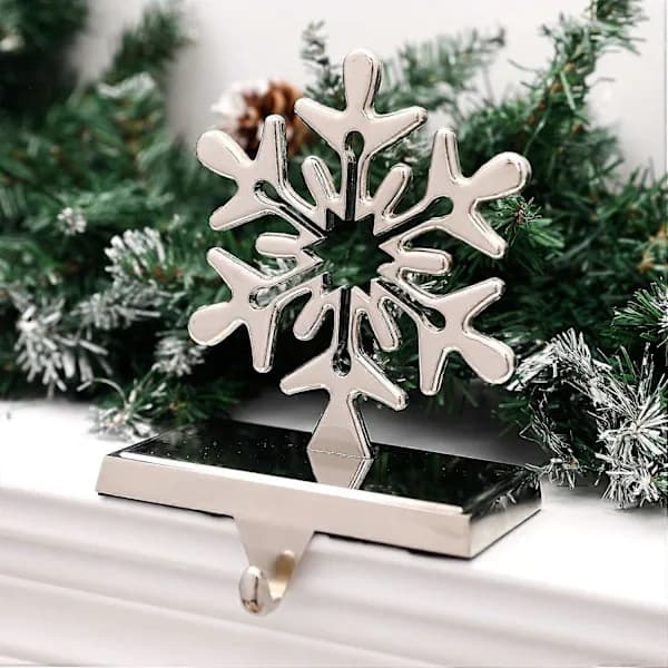 Snöflinga julstrumphållare för spiselkrans, silver julstrumphängare (silver, 2-pack snöflingor)