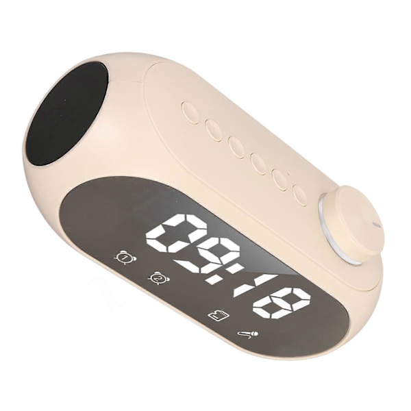 Trådløs Bluetooth-højttaler med RGB-belysning, stærk bas, temperaturvisning, stemmemeddelelse, FM-radio og spejlvækkeur, beige