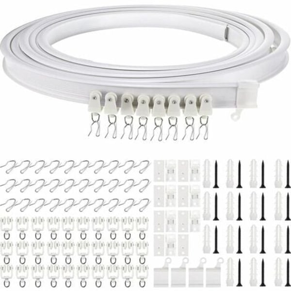 Fleksibel takgardinskinne 5m buet gardinskinne med stille ruller sammenleggbar brakett for dusjkabinett, karnapp, romdeler