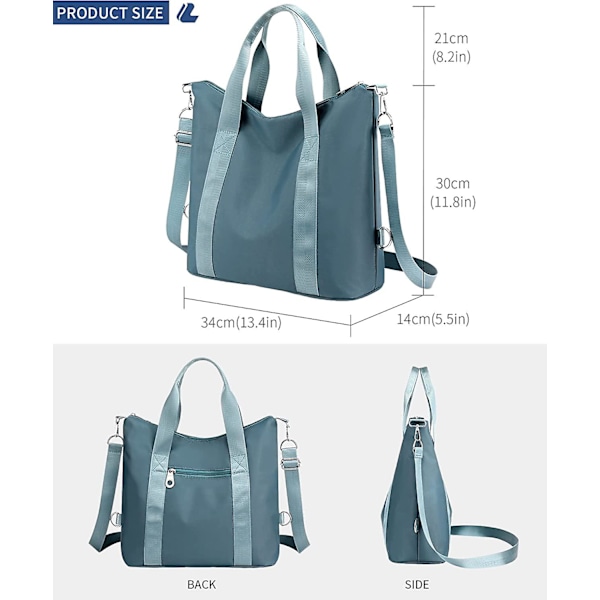 Dww-Dam Handveske Blå, 13,4 Tommer A4 Vanntett 2 i 1 Tote Bag og Skulderveske, Multifunksjonell Stor Kapasitet Tote Bag Dataveske for Dame