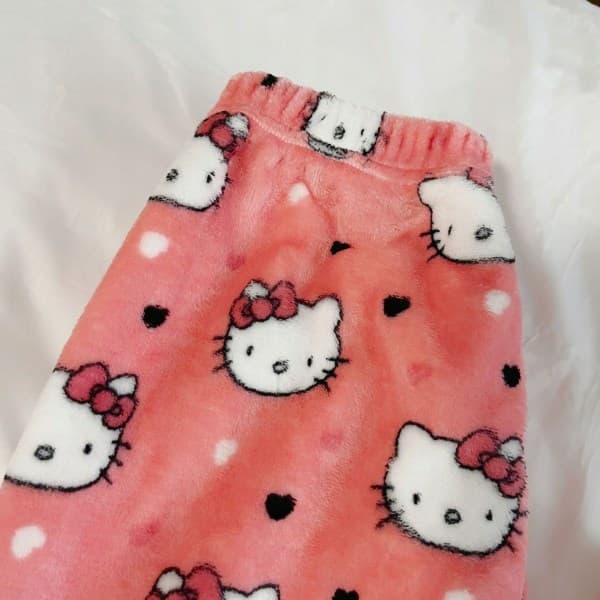 Tegnefilm HelloKitty Flanel Pyjamas Blød og Tyk Isoleret Pyjamas til Kvinder Vandmelon Rød XL
