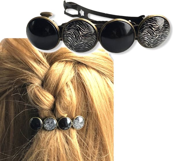 Håndlavet Hårspændesæt med 2, XL Leopard- og Zebraprint Bronze Clips til Opsat Hår og Hverdagsstyling, Brun og Sort, Gave til Kvinder