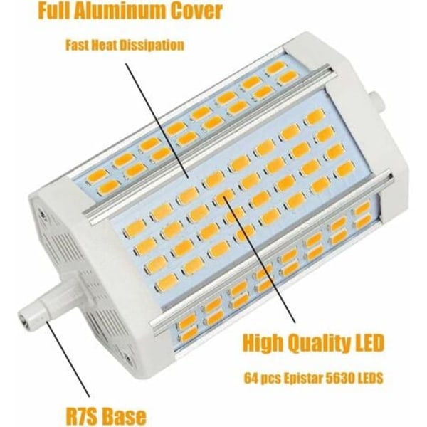 TS-LED 30W R7s 118mm Dimbar Lampa J118 Dagsljus 6000K Projektor Dubbla Ändar Motsvarar 300W Halogenlampa för Hem, Vardagsrum, Balkong