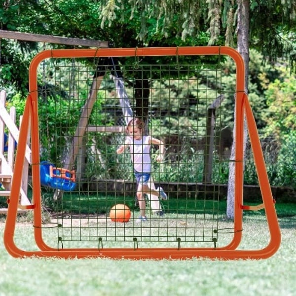 Fodbold Rebound Net, Foldbar Kickback Rebounder Fodboldmål Net med 5 Justeringsniveauer, 100x100x65 cm Rød