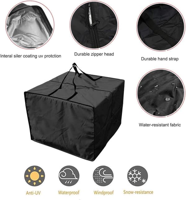 Opbevaringstaske til udendørs hynder, holdbar 210D polyester, vandafvisende, til have og terrasse, grå, 81 x 81 x 61 cm