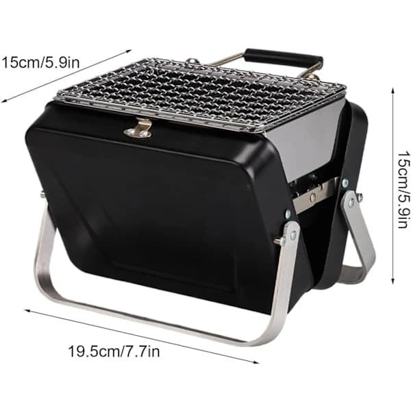 Bærbar kulgrill, sammenklappelig, kompakt udendørs grill til camping, picnics, baghavemadlavning, sort