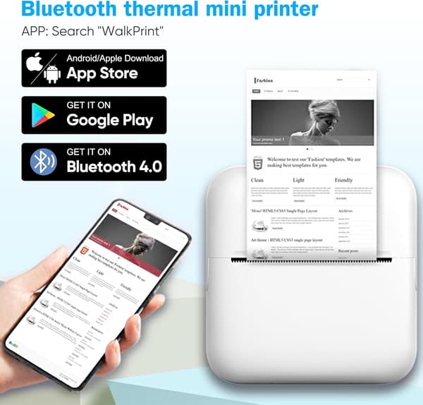 Bluetooth Thermal Printer for Mobile Printing, Inkless Printing for Creative Stickers, Portable Printer with High-Resolution Prints, Versatile