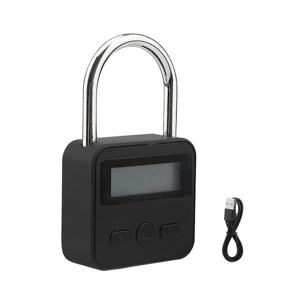 Metal Timer Lock, Multifunctional Electronic Timer Lock with LCD Display, Max 99 Hours Timing, USB Rechargeable (Black)