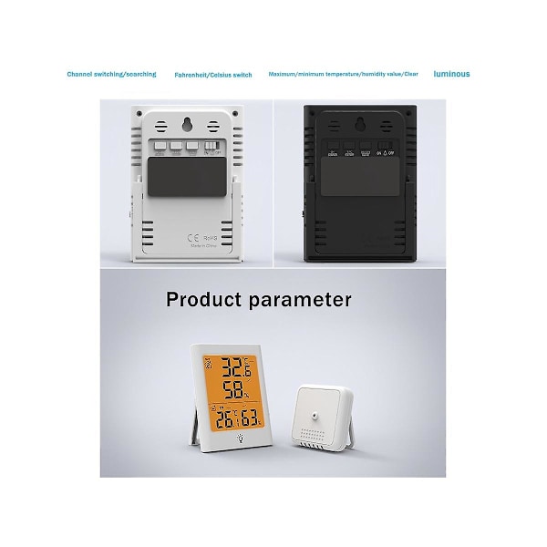 TS-Elektronisk Digital Display Termometer Inomhus Och Utomhus Temperatur- Och Luftfuktighetsmätare Väder Cl