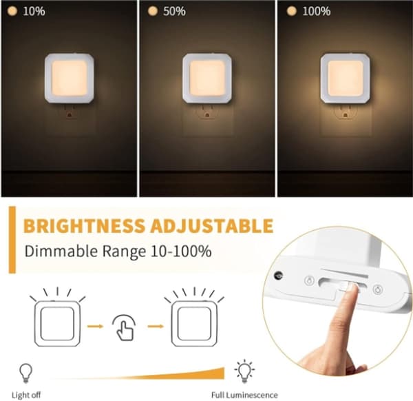 Plug-in LED-nattlampa 2-pack med skymningssensor, dimbart varmvitt ljus, för barnkammare, sovrum, hall, vit
