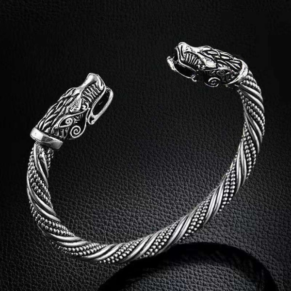 Armbandsmanschett för män Wolf Head Viking Armband Smycken Tillbehör (antik Silver Pläterad)