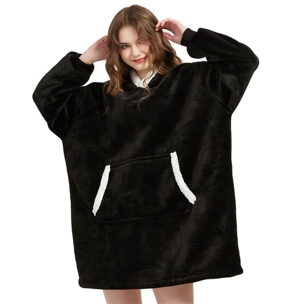 TS-Puolipitkä oversized huppari aikuisille, kengurutasku ja huppu - Musta