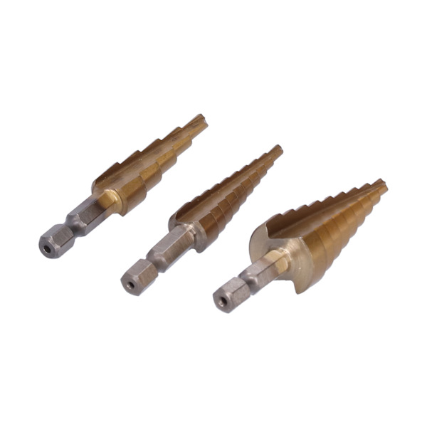 3pcs Titanium Coated Step Drill Bit Set Hex Shank Straight Flute Sizes 3-12 4-12 4-20