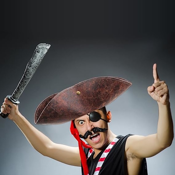 2 kpl keinonahkainen merirosvohattu, kolmikolkkahattu, ruskea kolmikolkkahattu merirosvojuhliin, Halloweeniin, cosplayhin, naamiaisasusteisiin